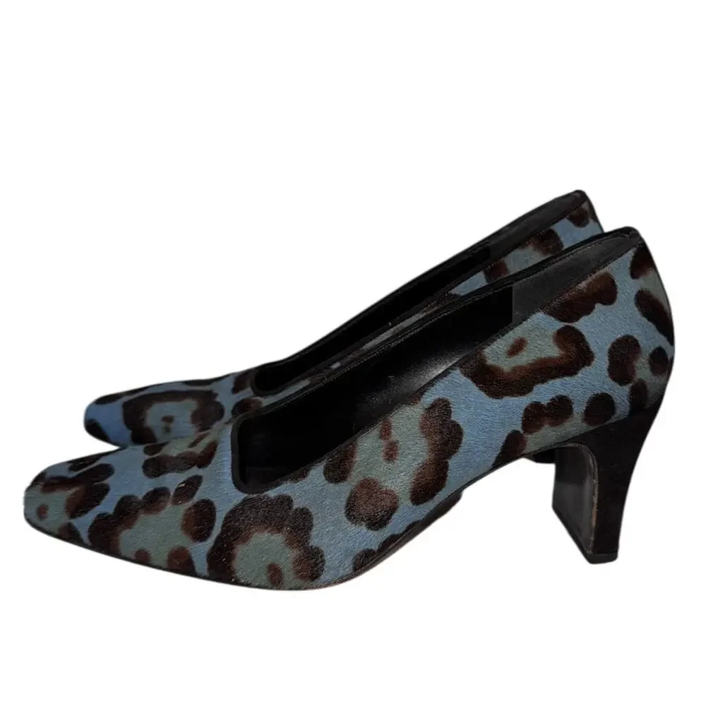 Rare Vintage Fendi Blue Leopard Calf Hair Heels Pumps Size 36 Italy - Picture 8 of 14